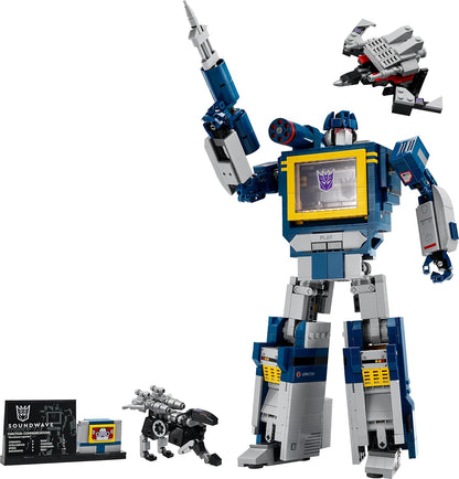 LEGO Icons Transformers: Conjunto Soundwave para Adultos - Kit de Modelo para Exibição com Figuras Conversíveis, incluindo Laserbeak e Ravage, além de um Bloco Sonoro - Presente Colecionável para Fãs - 10358