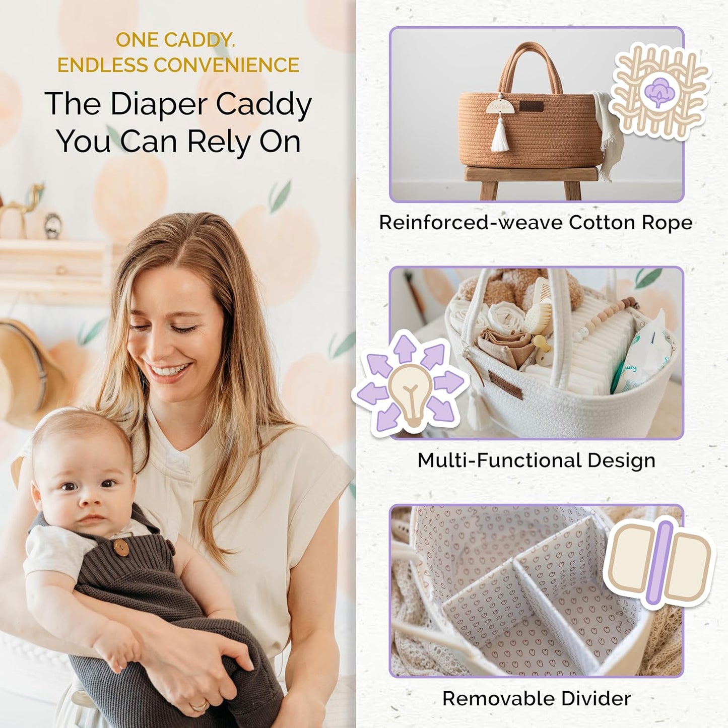 Yunioo Organizador de fraldas para itens essenciais de bebê para recém-nascidos, bolsa para troca de fraldas, cesta para presentes de chá de bebê, organizador de fraldas para trocador e trocador, cesta para guardar brinquedos