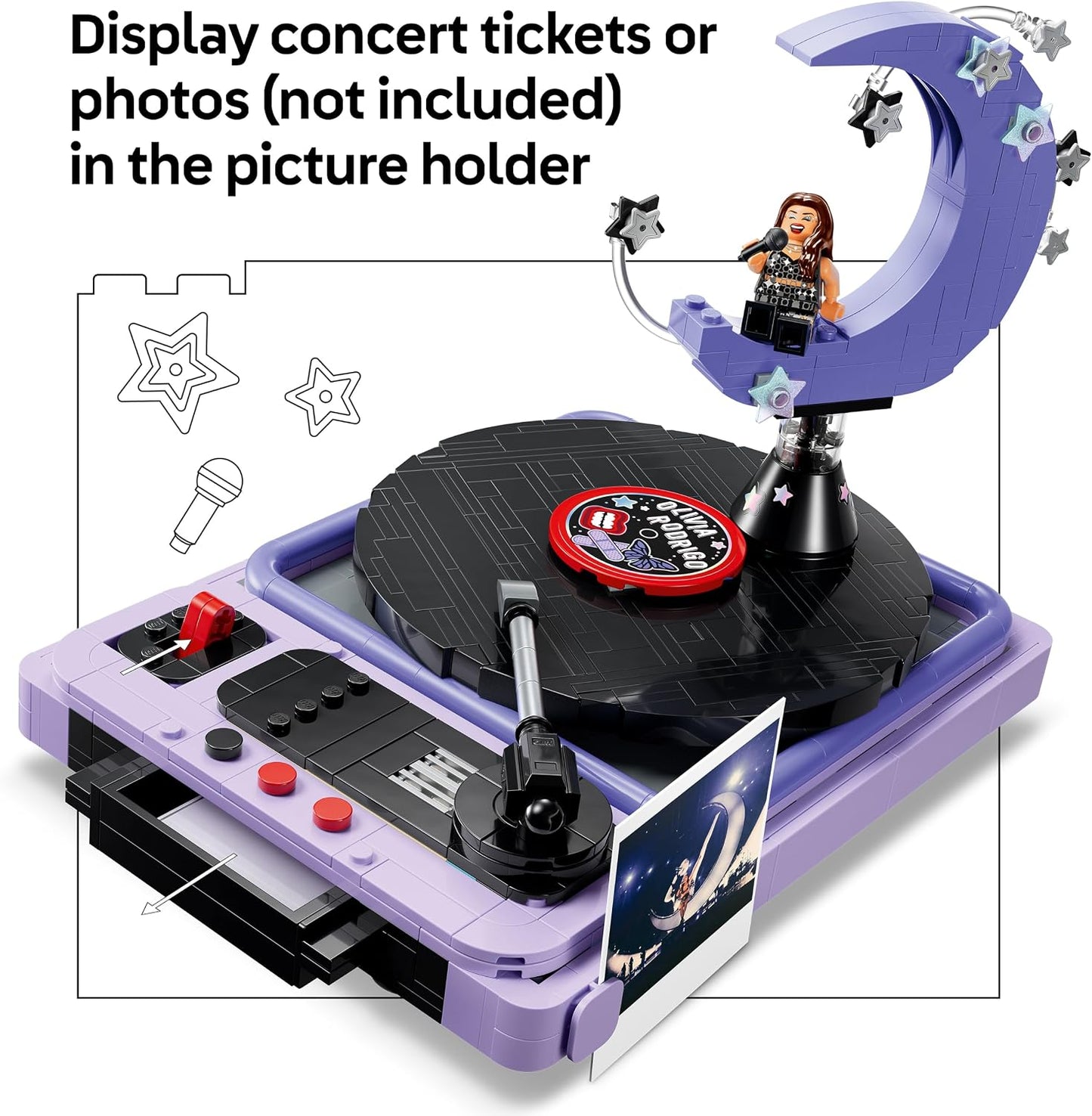 LEGO Edições "Concert Moon" da Olivia Rodrigo – Kit de Modelo de Toca-Discos com Disco de Vinil e Minifigura – Decoração para Quarto Infantil – Presente Musical para Adolescentes (Meninas e Meninos) e Fãs a partir de 14 Anos – 43029