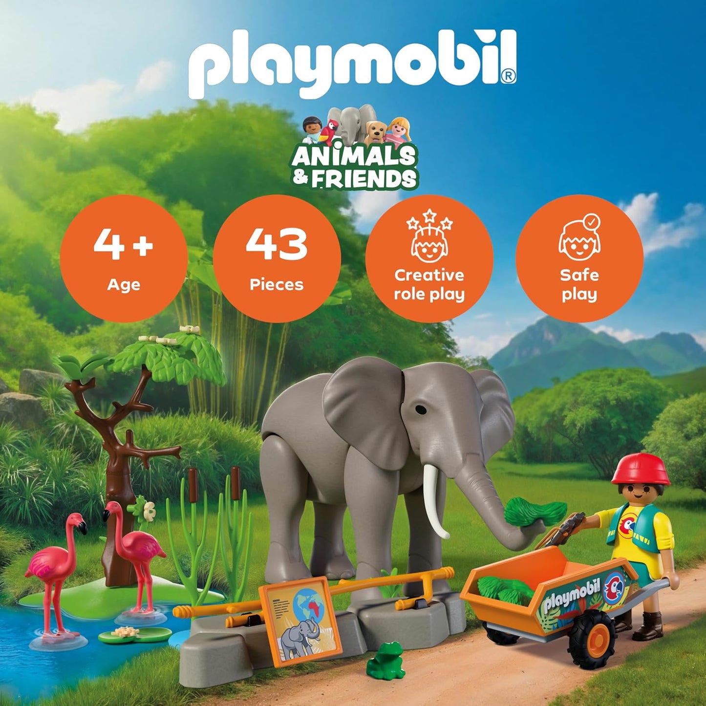 Playmobil | Animais e Amigos | Elefante com Tratador | Conjunto de Zoológico com 4 Animais e Acessórios de Recinto, Para crianças a partir de 4 anos, 72068