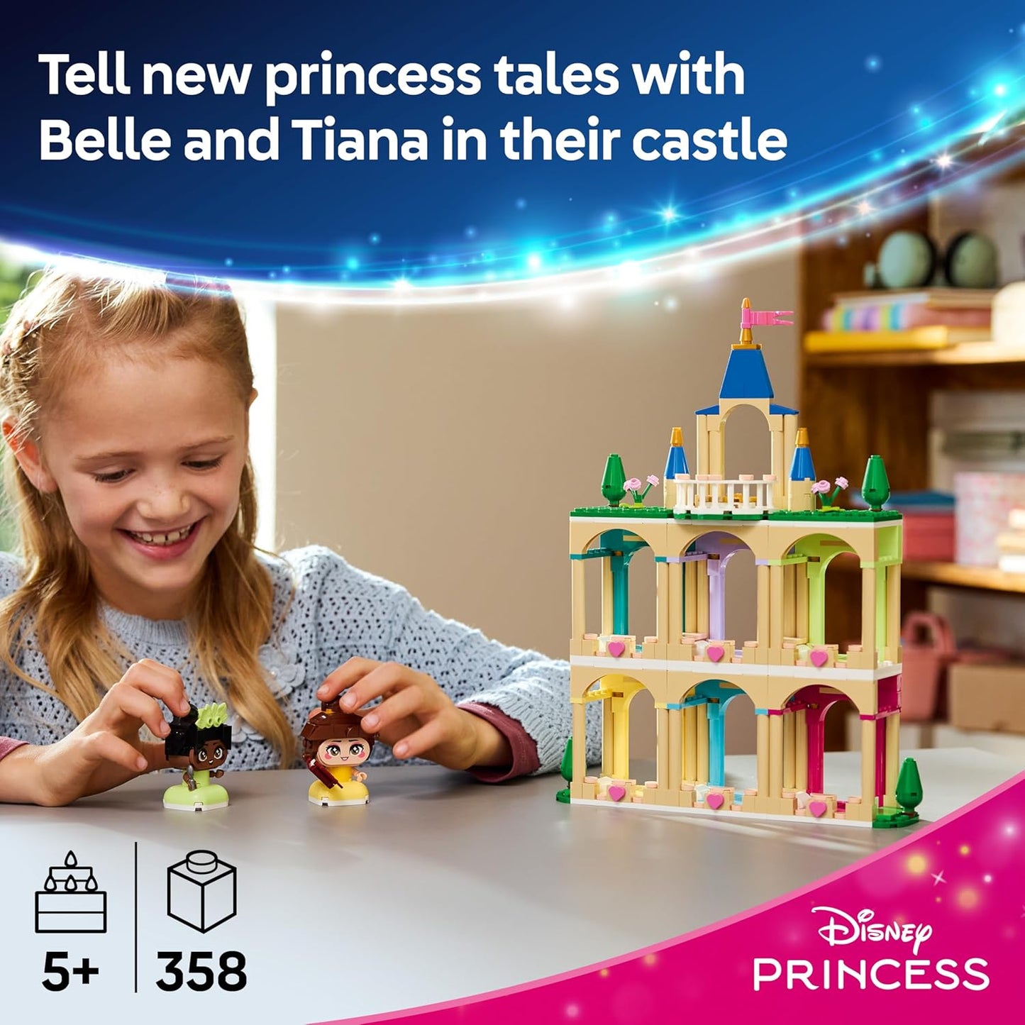 LEGO|Disney Princesas Mini Bela e Tiana com Castelo - Inclui 2 Miniaturas com Acessórios - Vitrine para Montar - Presente Colecionável para Meninas e Fãs a partir de 5 Anos - 43291
