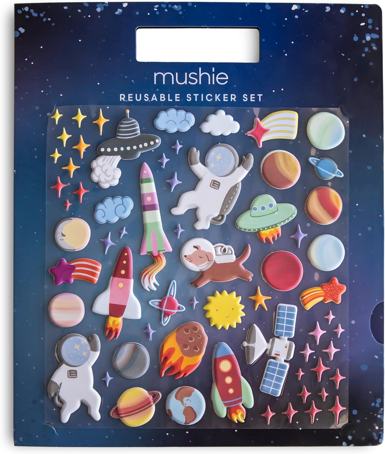 Mushie Livro de Adesivos Reutilizáveis (Espaço) | Adesivos Removíveis em Formato de Bolso | Atividade de Artes e Ofícios para Crianças