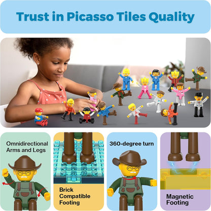 PicassoTiles Conjunto de Brinquedo Infantil com 16 Figuras de Ação de Personagens, Pacote de Expansão, Blocos de Construção Magnéticos, Brinquedo STEM para Brincar de Faz de Conta, Peças de Montar PTA08