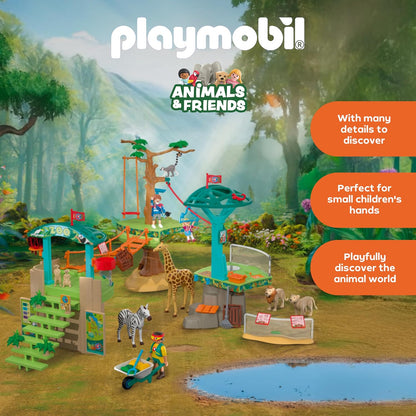 Playmobil | Animais e Amigos | Parque de Escalada Selvagem do Zoológico | 3 plataformas com teleférico e ponte pênsil | brinquedo infantil para crianças a partir de 4 anos | 72070