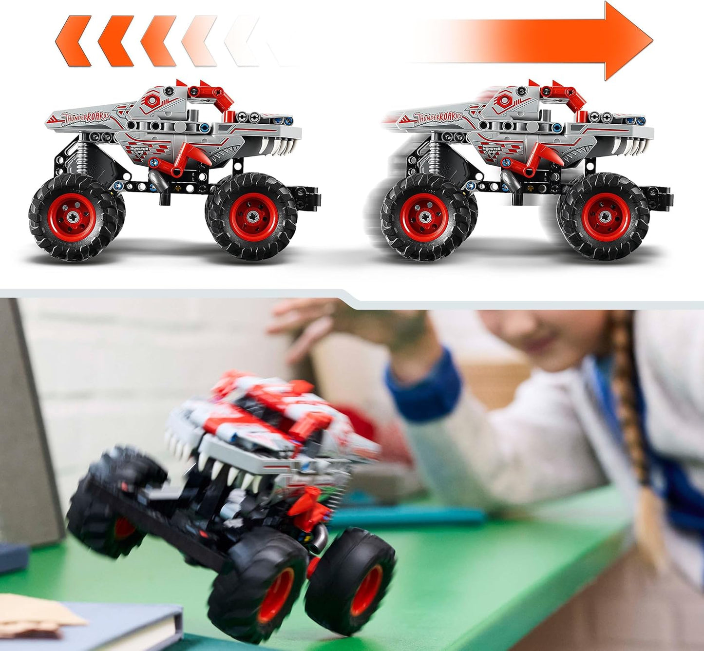 LEGO Technic Monster Jam ThunderROARus Brinquedo de caminhão pull-back - Conjunto de construção de veículos para meninos e meninas com mais de 7 anos que amam brincadeiras criativas - Presente