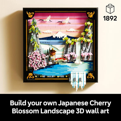 LEGO Art Paisagem de Cerejeiras Japonesas em Flor - Kit de Modelo em Miniatura DIY para Adultos - Arte de Parede 3D em Moldura Caixa com Monte Fuji, Sakura e Cachoeira Texturizada - Ideia de Presente - 31218