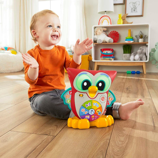 Mega Fisher-Price Linkimals Coruja Aprender e Iluminar, Versão em Alemão, brinquedo educativo musical interativo com e movimento para crianças a partir de 18 meses, HMT73