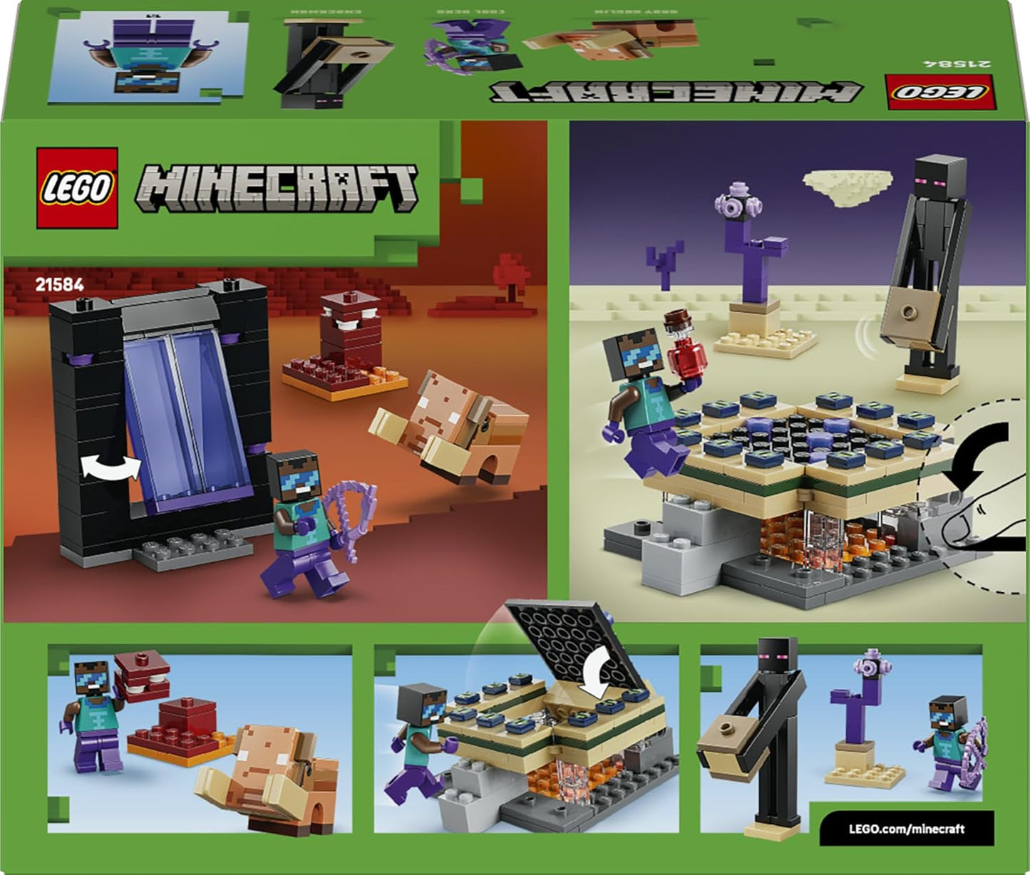 LEGO Minecraft Jornada pelos Portais do Nether e do Fim - Brinquedo de Construção com Figuras Incríveis de Herói, Enderman e Bebê Hoglin - Presente Gamer para Meninos e Meninas a partir de 7 Anos - 21584