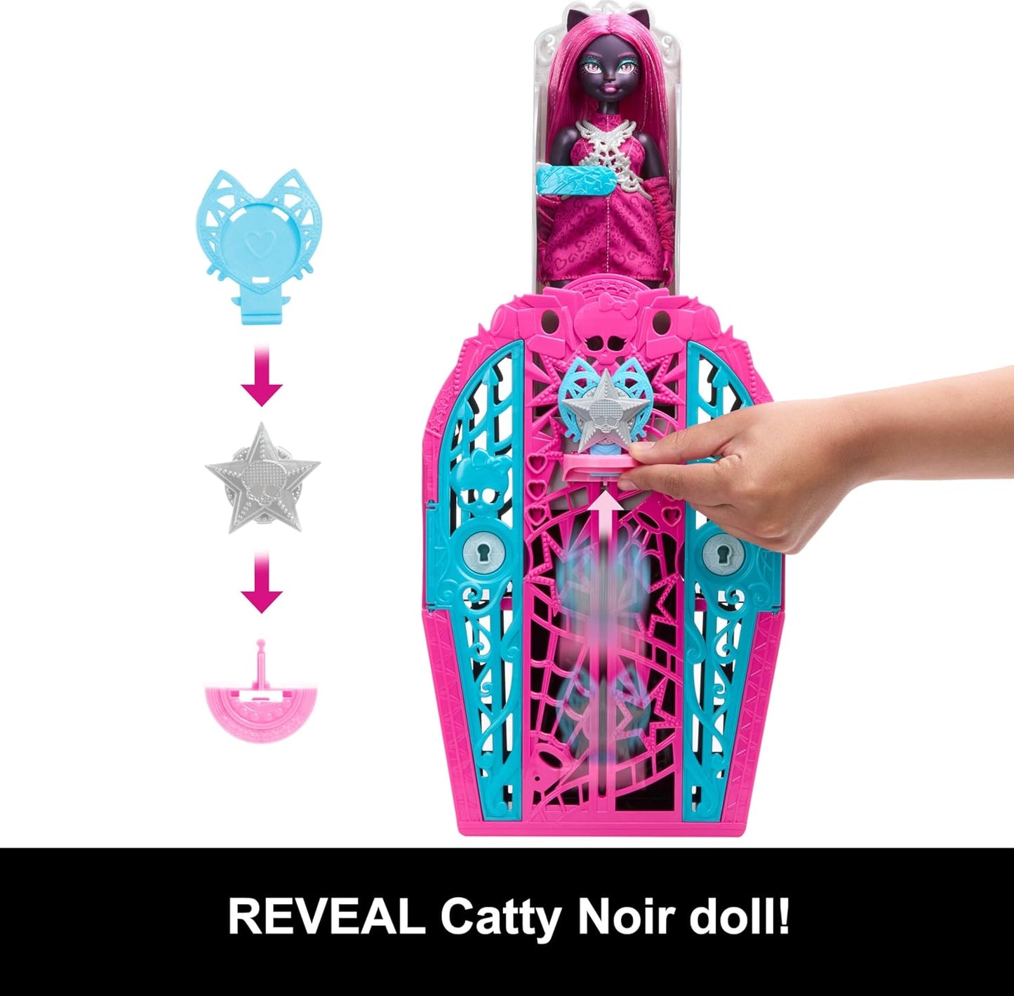 Monster High Skulltimate Secrets: Boneca e Acessórios, Catty Noir da linha Hauntlywood Mysteries com Closet Revelado e mais de 19 Surpresas Glamourosas, como Roupas para Boneca, JBG82