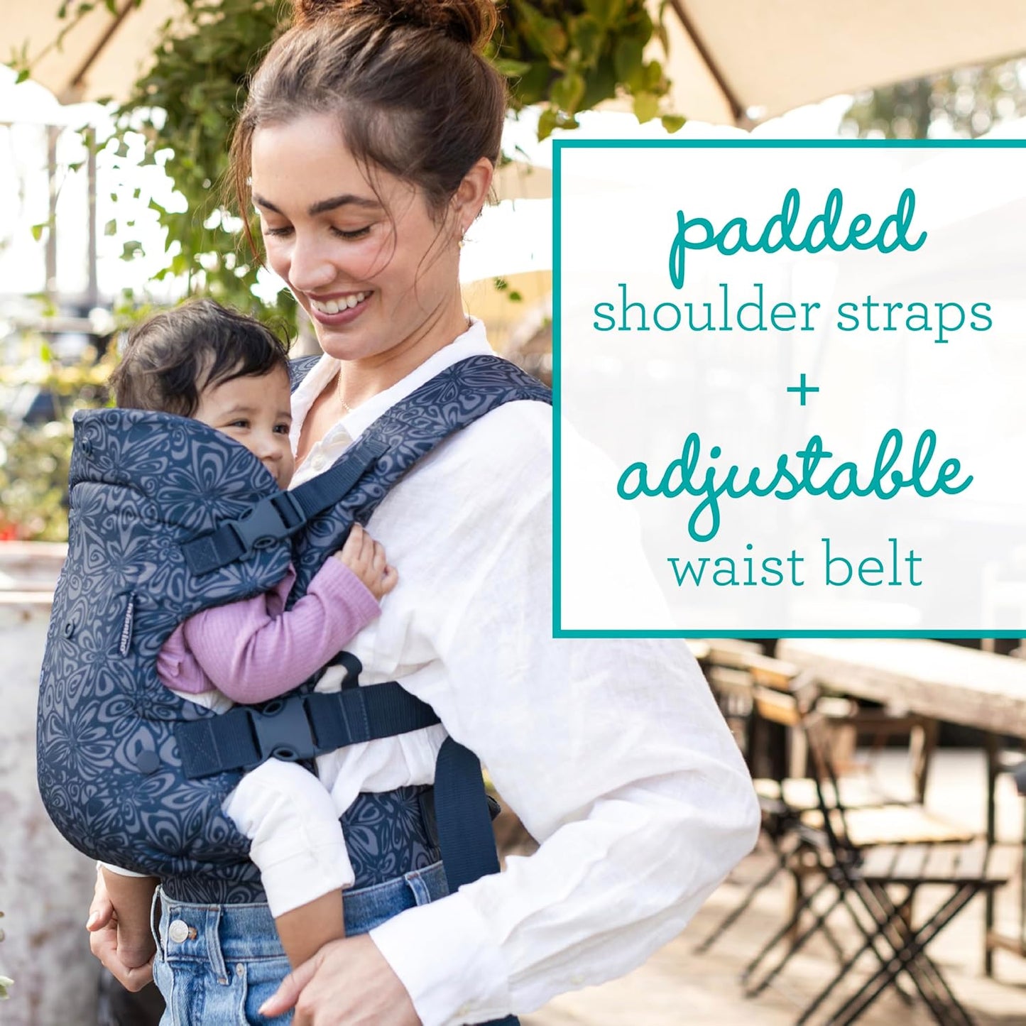 Infantino Canguru Flip Advanced 4 em 1 - Ergonômico, Conversível, Pode Ser Usado Virado para Dentro ou para Fora, na Frente ou nas Costas, para Bebês de 0 a 14,5 kg (Recém-nascidos a Crianças de 3,6 a 14,5 kg), Floral Azul Marinho