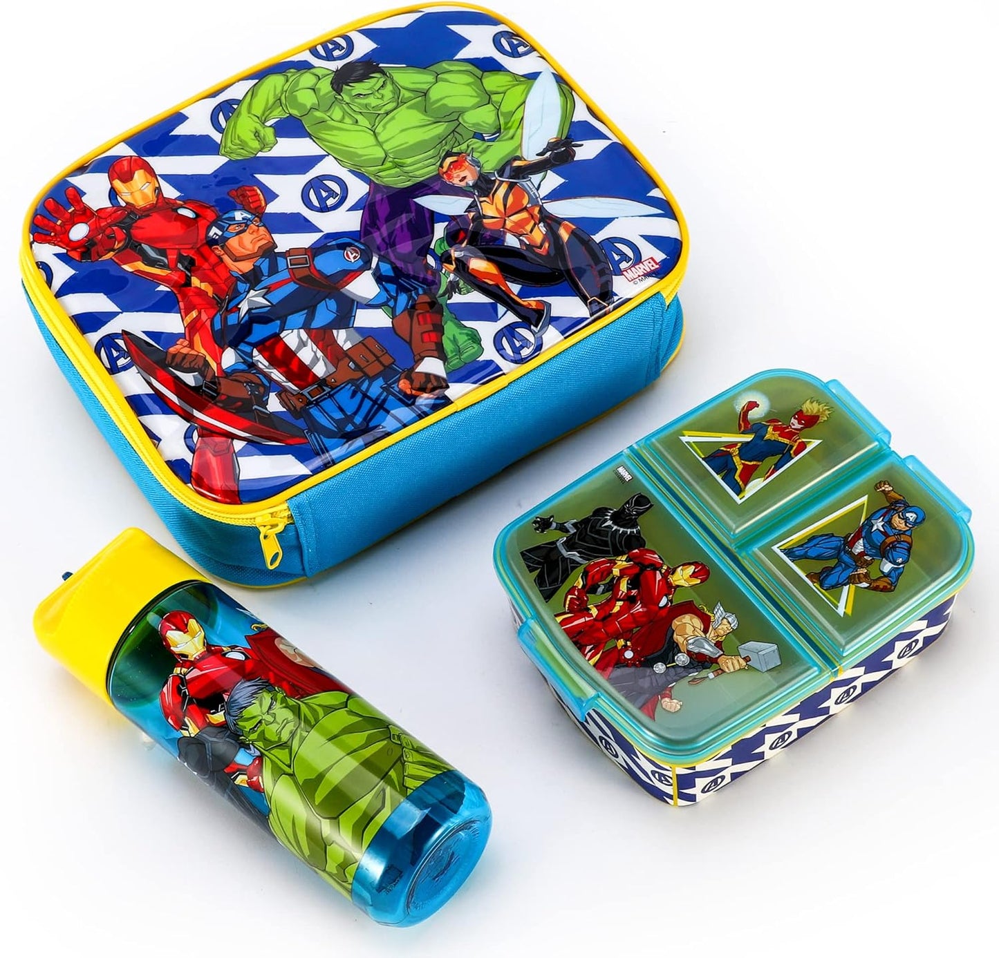 Zawadi Global Conjunto de lancheira infantil Avengers Kids - lancheira isolada, lancheira com vários compartimentos e garrafa de água de 540 ml - conjunto de comida para almoço de viagem escolar, sem BPA