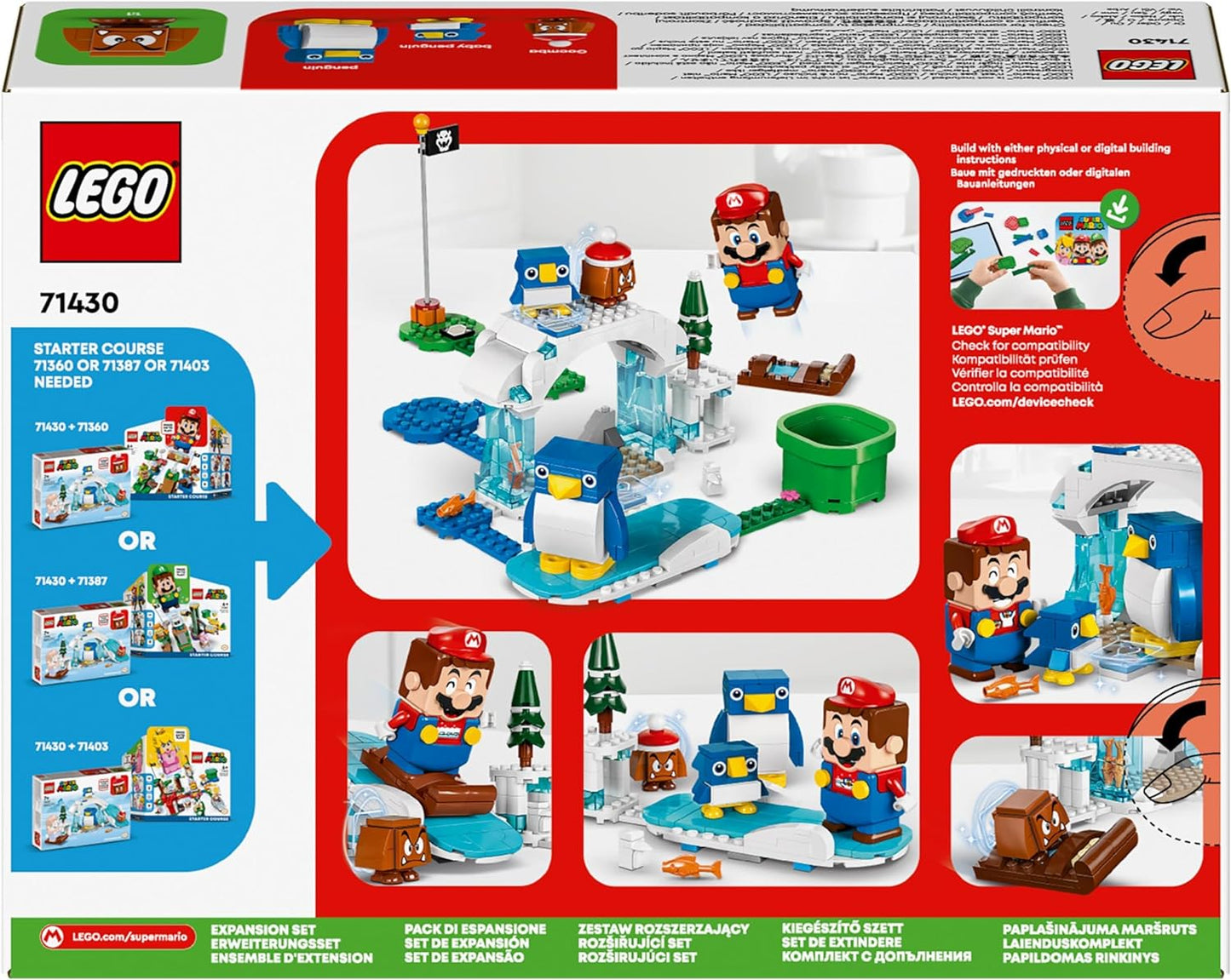 LEGO Conjunto de expansão de aventura na neve da família Super Mario Penguin, brinquedo de dramatização colecionável para meninos, meninas e crianças de mais de 7 anos, inclui uma figura de personagem de jogo Goomba, pequeno presente para jogadores 71430