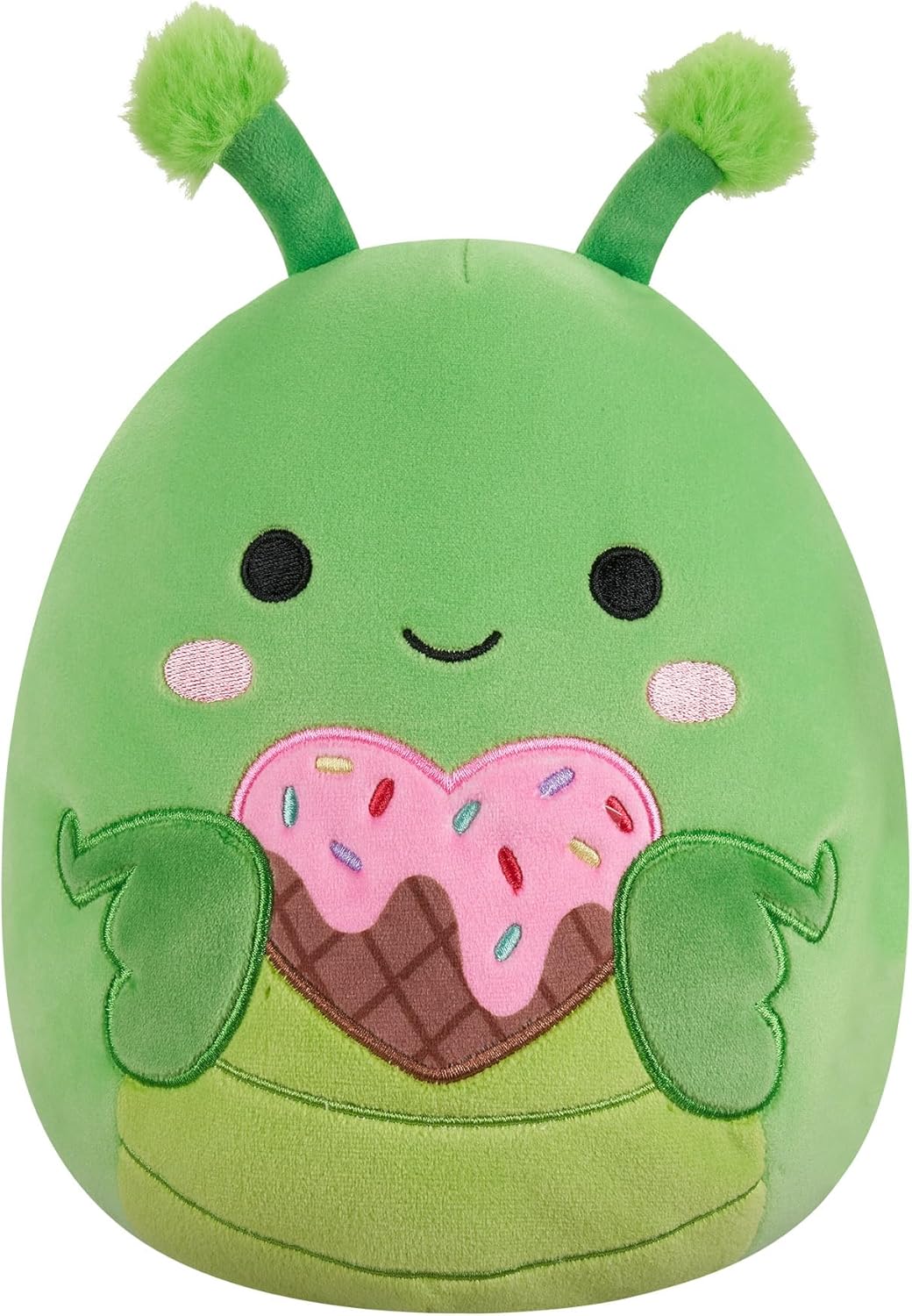 Squishmallows Original Trenton, o Louva-a-Deus Verde, de 7,5 polegadas, segurando um coração, sorvete, dia dos namorados, pelúcia