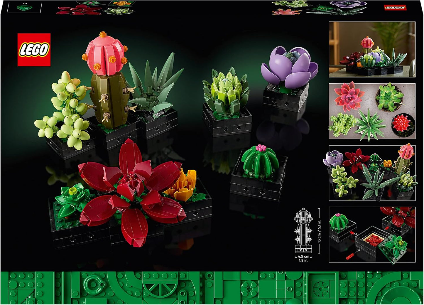 LEGO Botanicals Succulents - Construa 9 pequenas plantas artificiais - Conjunto de decoração de mesa para casa ou escritório para adultos - Ideia de presente para o Dia dos Namorados para mulheres e homens - Coleção botânica
