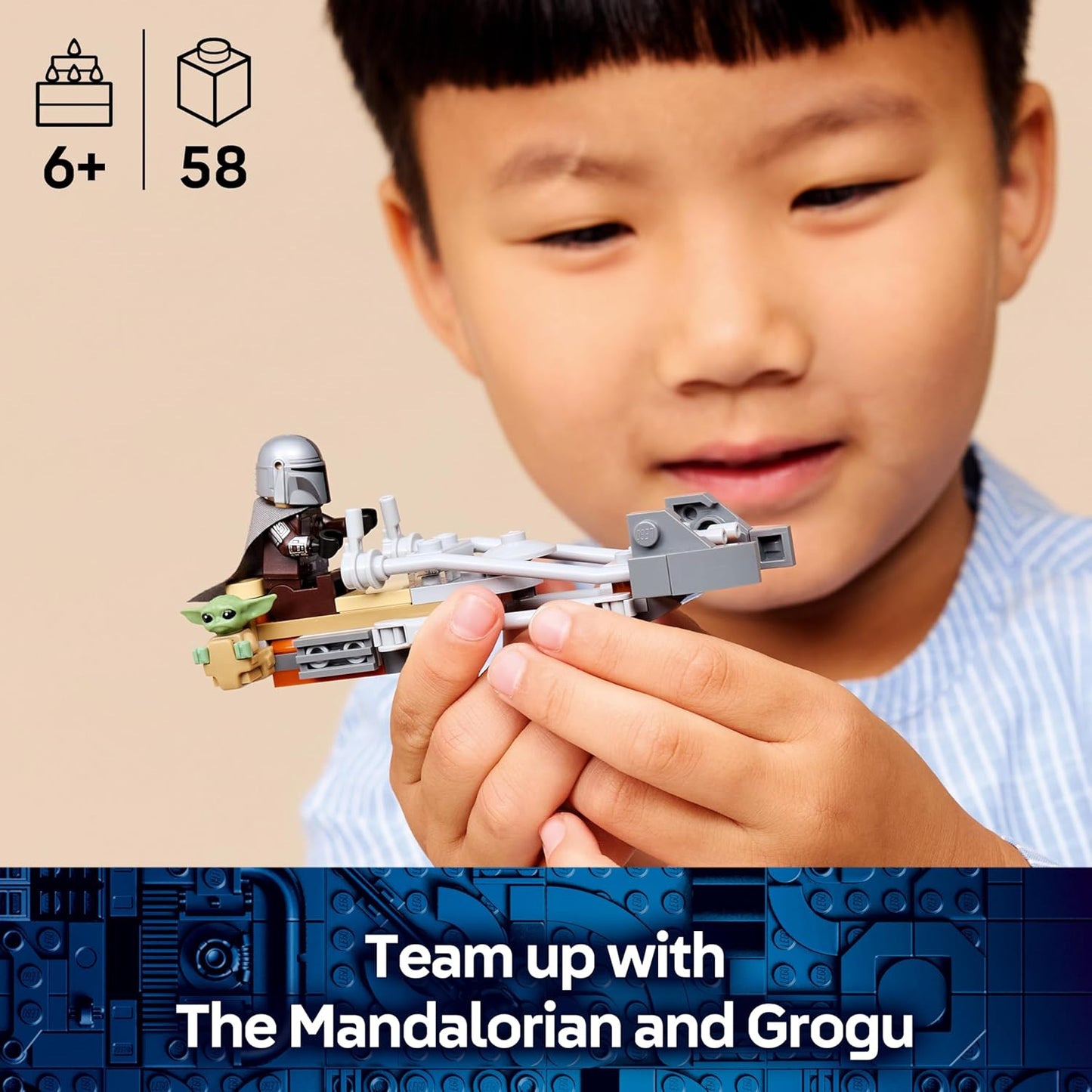 LEGO Star Wars 75436 O Mandaloriano e a Moto Speeder do Grogu - Inclui uma minifigura do Grogu e uma minifigura do Din Djarin com um blaster - Pequeno presente de aniversário para meninos e fãs a partir de 6 anos.