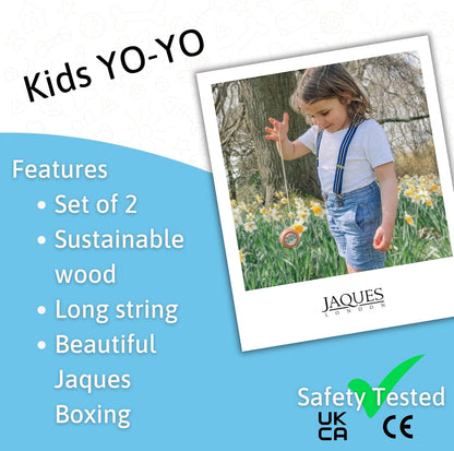 Jaques of London Yoyo de madeira para crianças | Yoyo infantil com tema de dinossauros | Ótimo para brincadeiras em ambientes internos e externos | com cordas de ioiô | Desde 1795, multicolorido