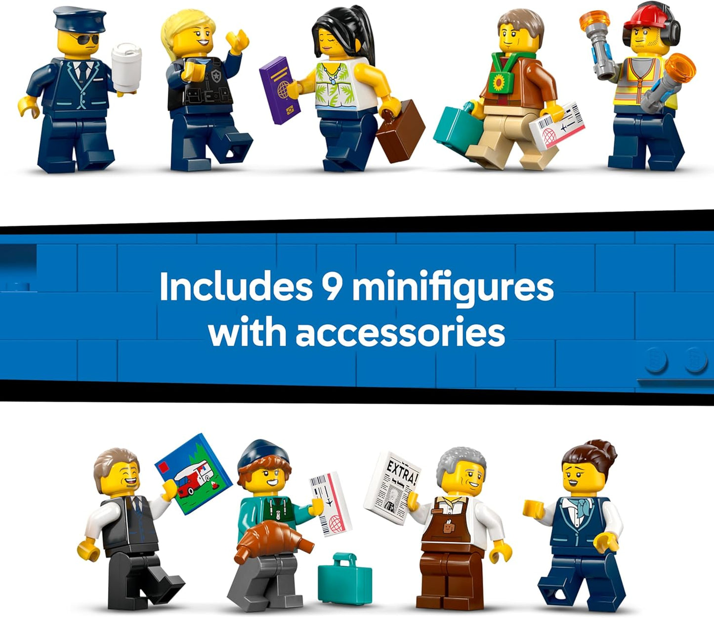 LEGO City Aeroporto com Avião - Kit de Modelo em Miniatura com Terminal, Avião, Caminhão Reboque, Ponte, 9 Minifiguras e Acessórios - Ideia de Presente de Aniversário para Meninos a partir de 8 Anos - 60502