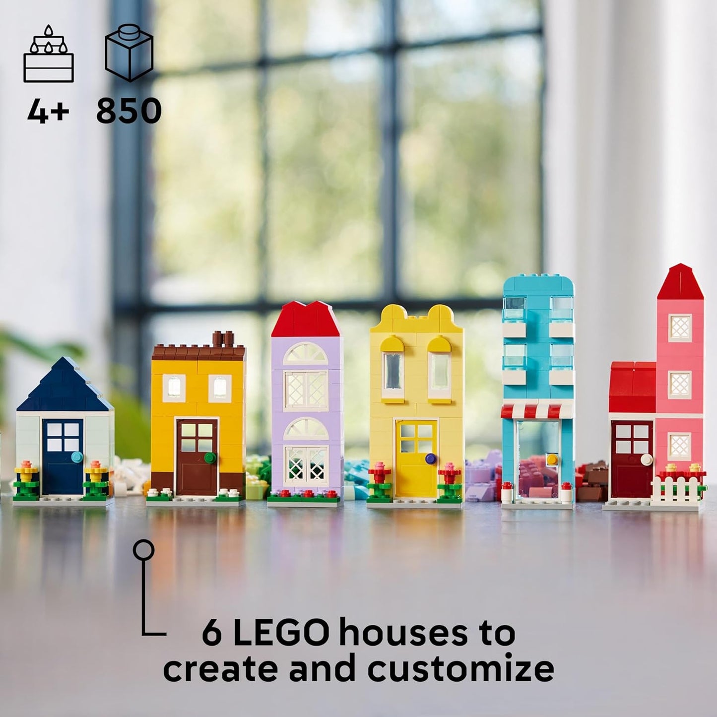 LEGO Casas criativas clássicas, conjunto de brinquedos de construção de tijolos para crianças, meninos e meninas de 4 anos ou mais, presente de brinquedo criativo com acessórios de casa para jovens construtores 11035