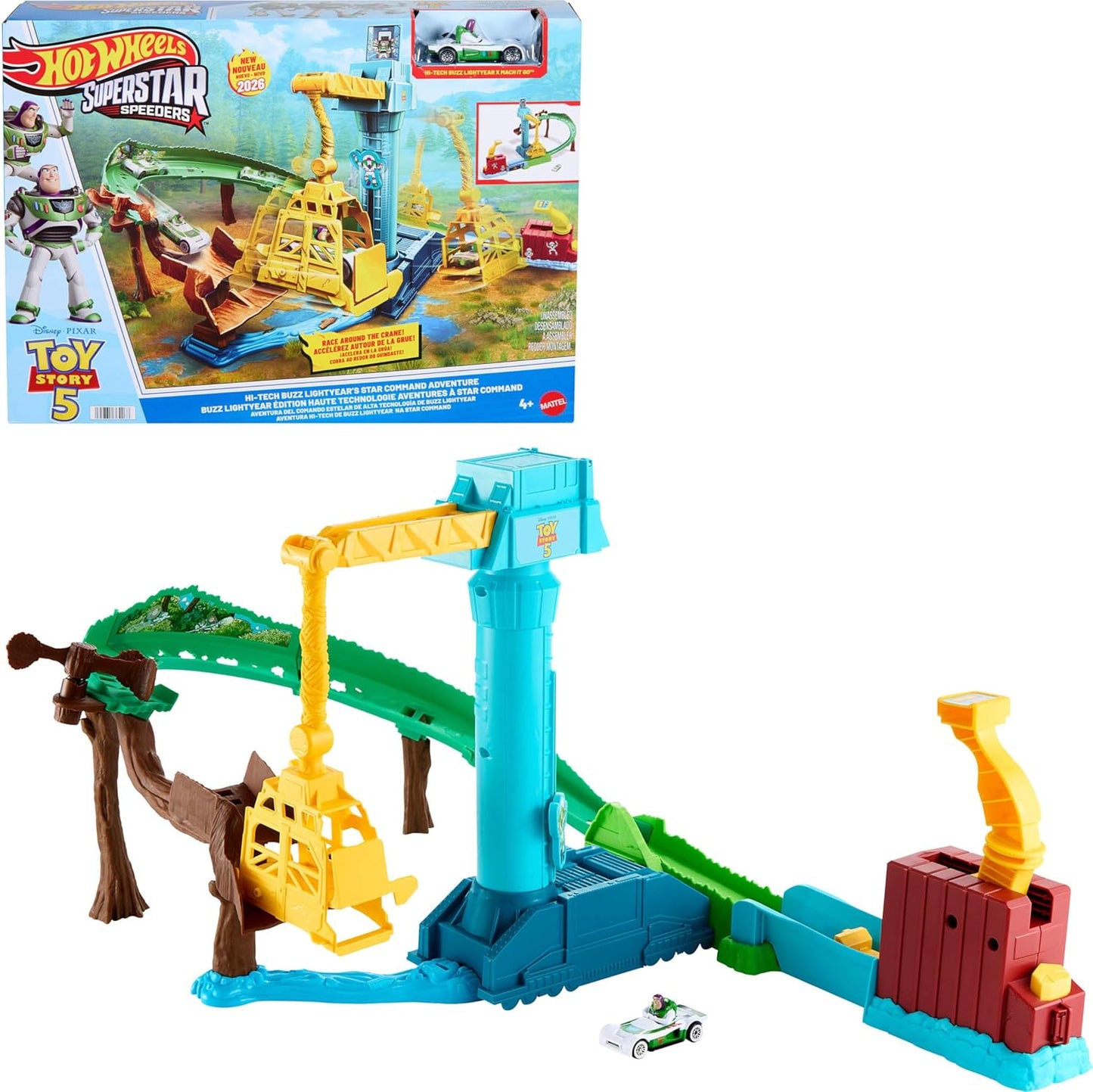 Hot Wheels Disney & Pixar Hi-Tech – A Aventura do Comando Estelar de Buzz Lightyear | Inspirado no filme Toy Story 5, Conjunto de Pista Superstar Speeders, JLH42