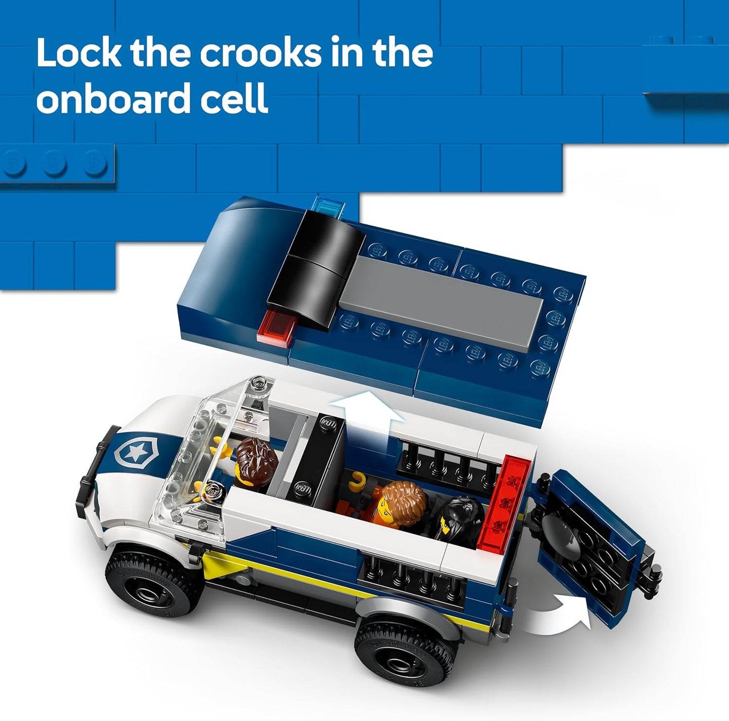LEGO City Caminhão de Transporte de Prisioneiros da Polícia - Kit de Montagem com Moto, 3 Minifiguras e Porta de Cela Removível - Ideia de Presente de Aniversário para Meninos a partir de 6 Anos - 60479