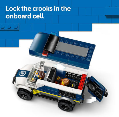 LEGO City Caminhão de Transporte de Prisioneiros da Polícia - Kit de Montagem com Moto, 3 Minifiguras e Porta de Cela Removível - Ideia de Presente de Aniversário para Meninos a partir de 6 Anos - 60479