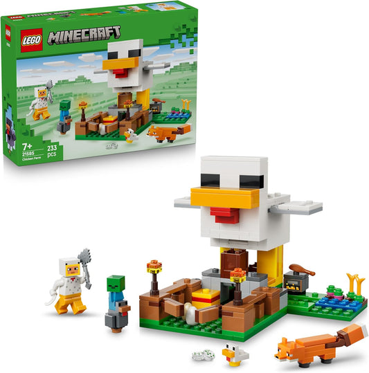 LEGO Minecraft Fazenda de Galinhas - Brinquedo de Construção com Minifigura de Galinha Fã, Zumbi Bebê e Raposa - Presente para Jogadores a partir de 7 Anos - 21585