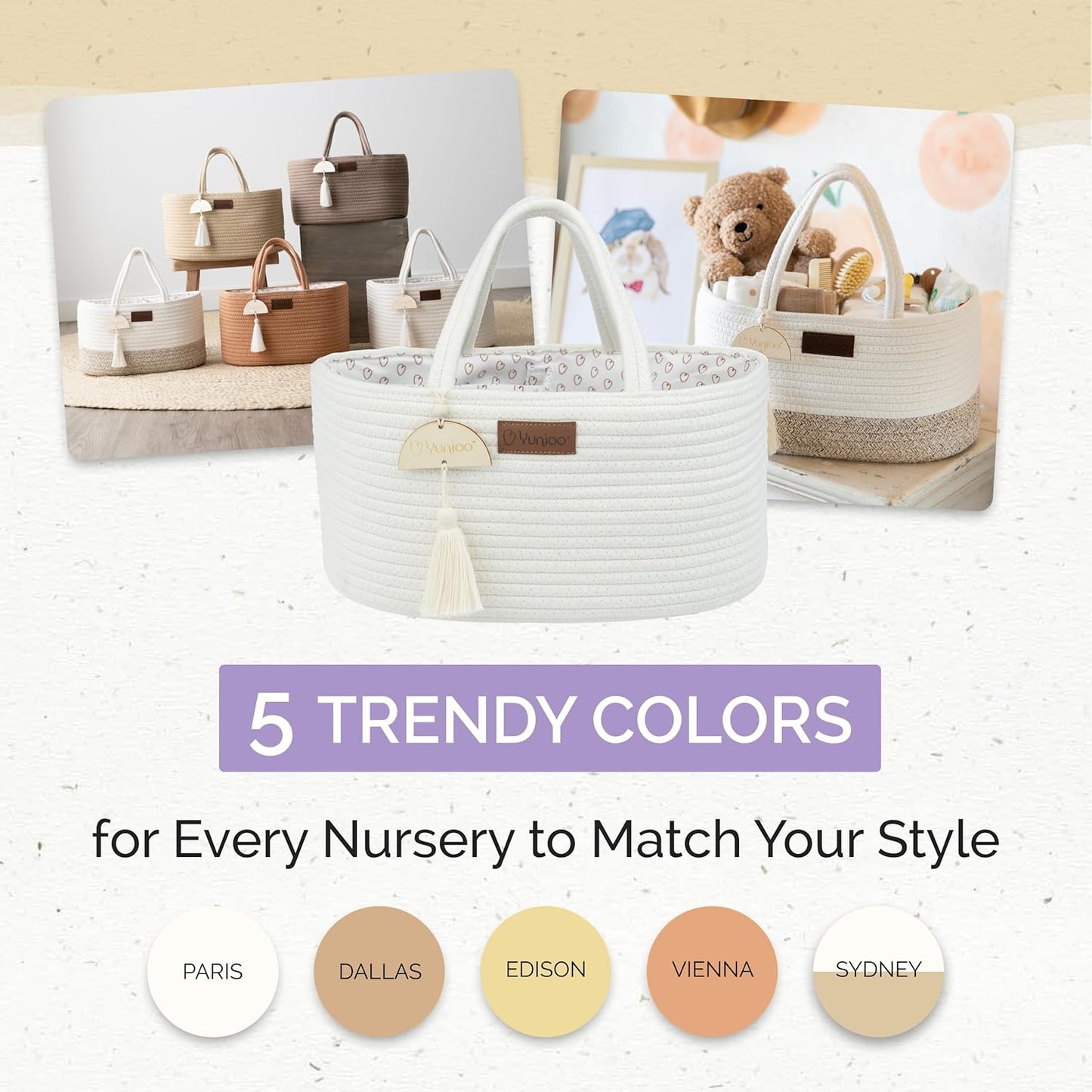 Yunioo Organizador de fraldas para itens essenciais de bebê para recém-nascidos, bolsa para troca de fraldas, cesta para presentes de chá de bebê, organizador de fraldas para trocador e trocador, cesta para guardar brinquedos