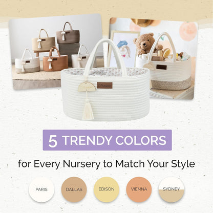 Organizador de fraldas Yunioo, carrinho de bebê, bolsa portátil para troca de fraldas, cesto de armazenamento para berçário com alças resistentes, divisórias removíveis, ideal para presentes de chá de bebê e itens essenciais para recém-nascidos