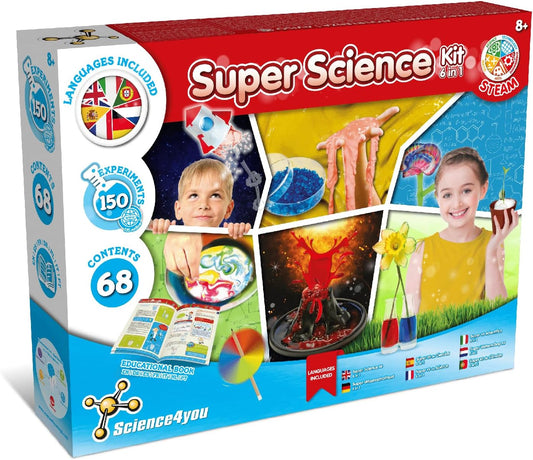 Science4you Super Science Kit - 150 experimentos, kit de ciências para crianças de 8 anos ou mais com laboratório de química, brinquedos e jogos de haste para crianças, artes e ofícios