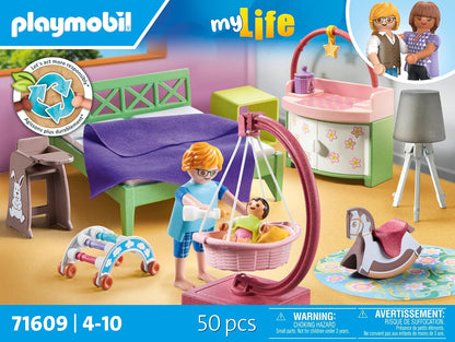 Playmobil 71609 myLife: Quarto de dormir com cantinho para brincar para bebês e duas figuras, feito com mais de 80% de materiais reciclados e de base biológica, conjuntos de jogos detalhados adequados para crianças a partir de 4 anos
