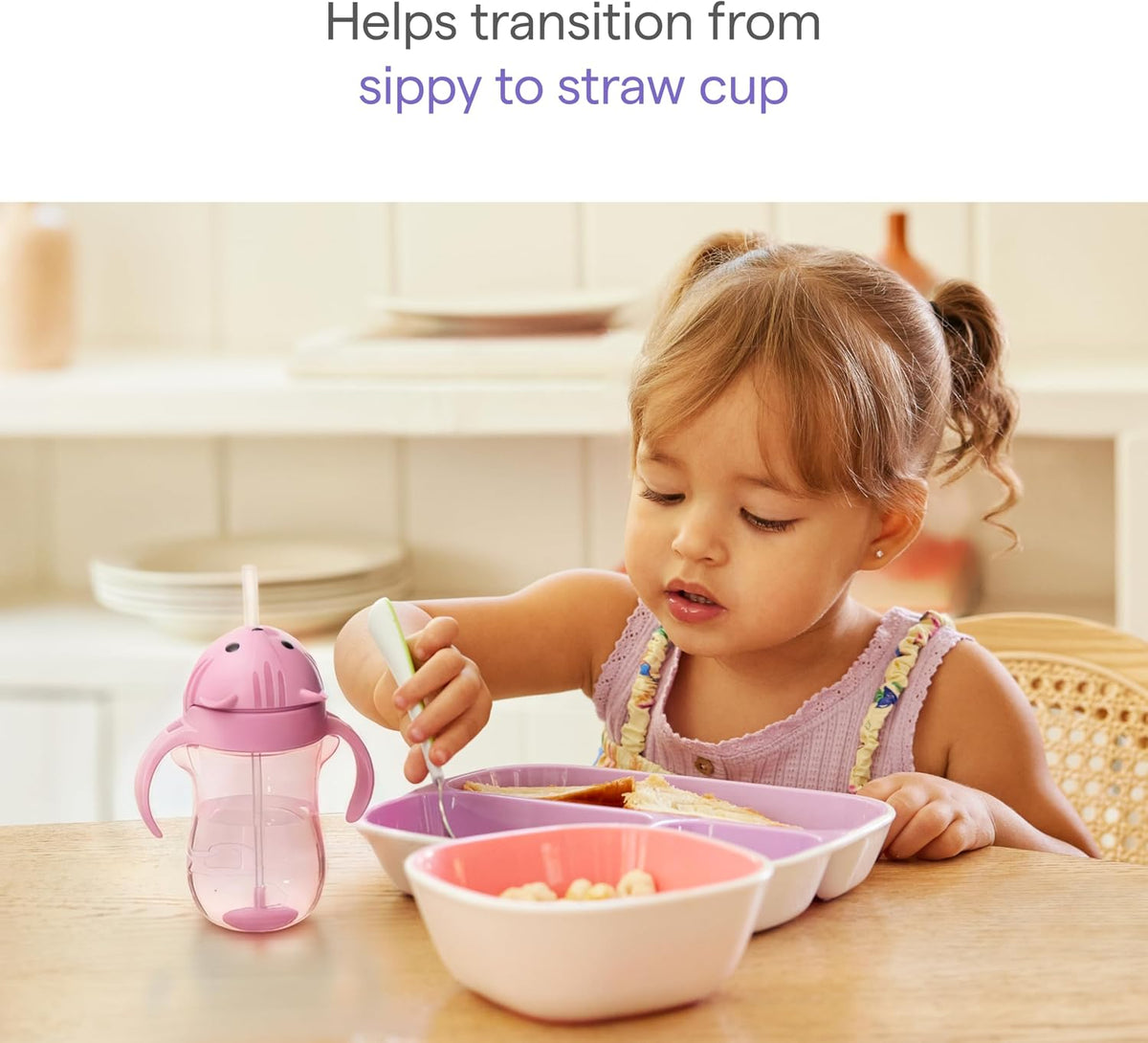 Munchkin Copo de Treinamento com Canudo Ponderado e Antivazamento | Copos de Transição para Bebês e Crianças | Tecnologia Click Lock e Design Divertido de Animais | Introdução Alimentar Guiada pelo BLW | 296ml | Gato