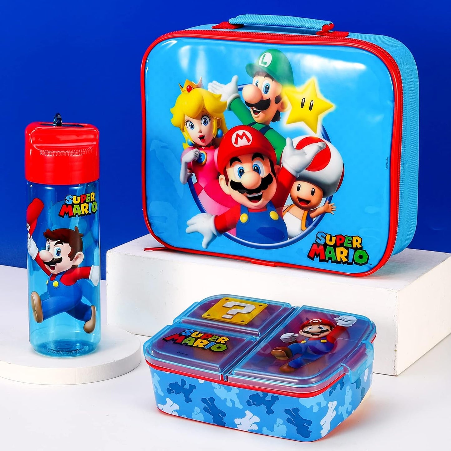 Conjunto de lancheira infantil Super Mario Kids - lancheira isolada, lancheira com vários compartimentos e garrafa de água de 580ml - conjunto de comida para almoço de viagem escolar, sem BPA