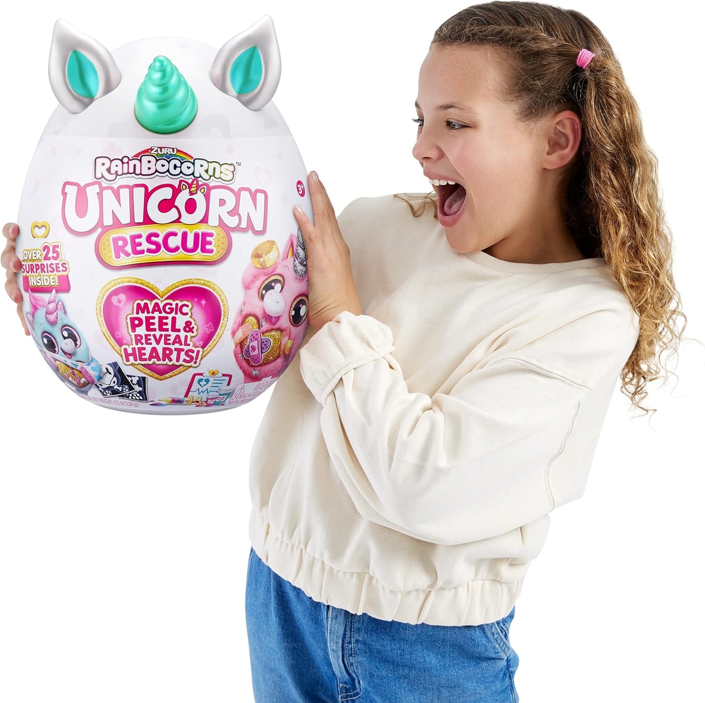 Rainbocorns Unicorn Rescue Surprise, Disco - Pelúcia colecionável - Ovo gigante, mais de 25 surpresas dentro, 35 cm, bicho de pelúcia fofinho, anéis, adesivos, acessórios vestíveis (unicórnio disco)