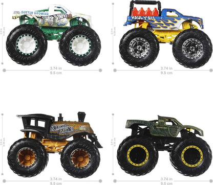 Hot Wheels Monster Trucks, escala 1:64, pacote com 4 unidades e rodas gigantes. Ótima ideia de presente para crianças de 3 a 6 anos. GBP 23
