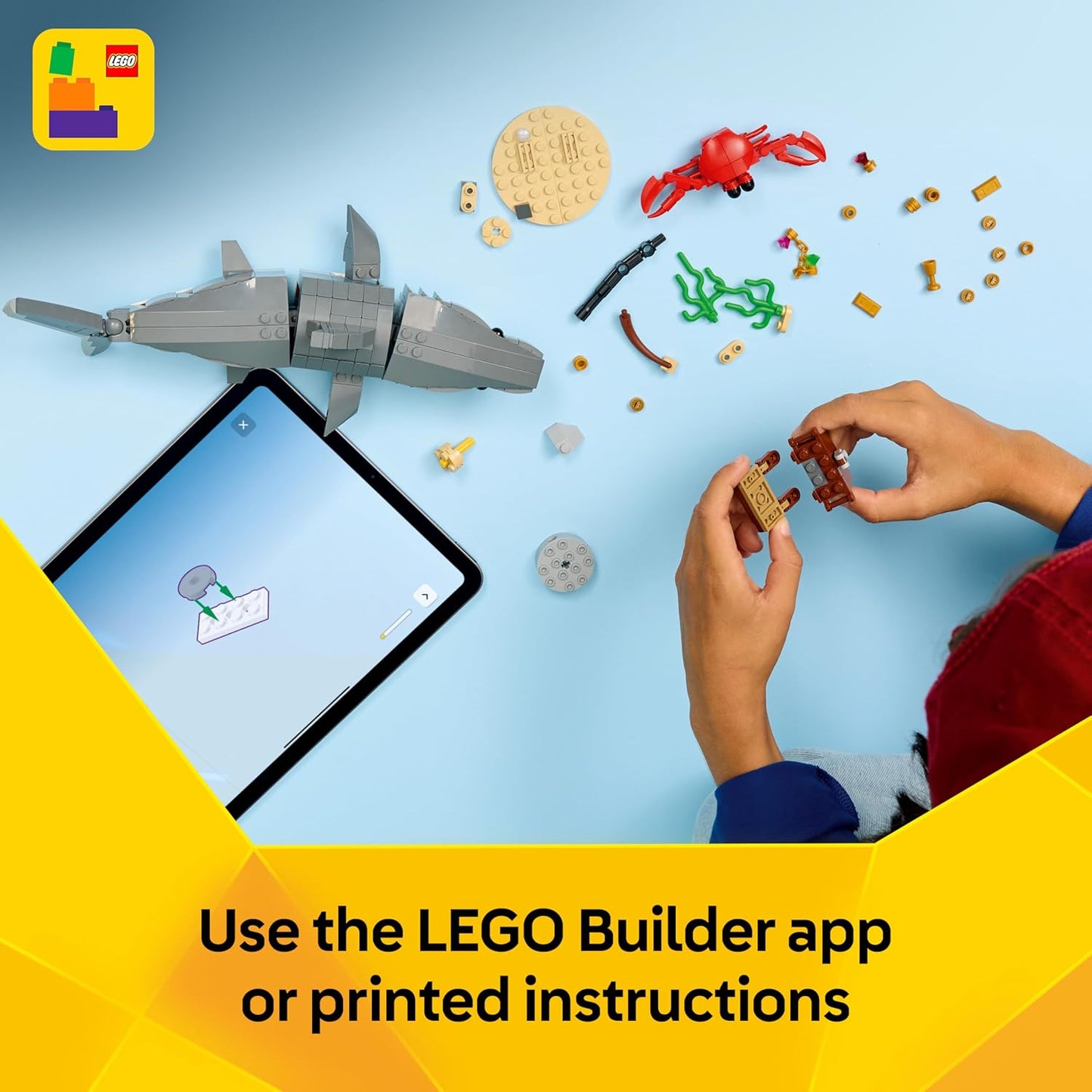 LEGO Creator 3 em 1 Tubarão Feroz com Baú do Tesouro - Figura de Animal Marinho que se Transforma em Peixe-diabo ou Arraia-manta - Ideia de Decoração para Quarto de Meninos e Meninas a partir de 8 Anos - 31381