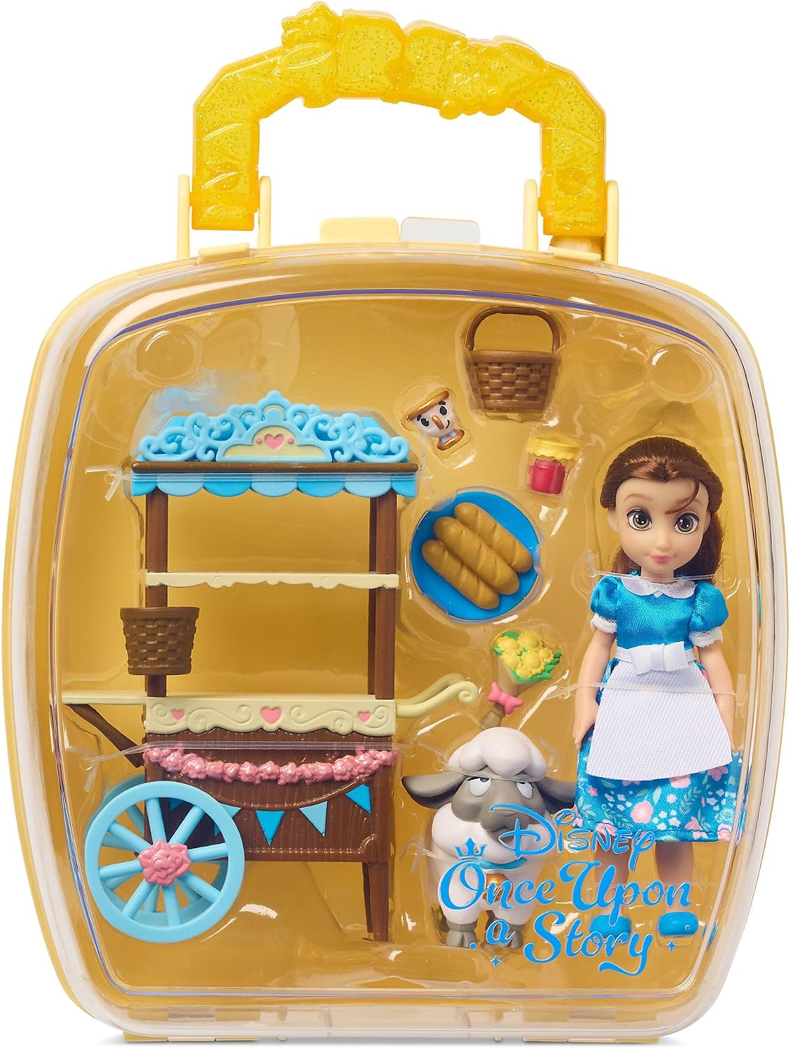 Disney Store Conjunto de Mini Boneca Bela –  Oficial, A Bela e a Fera, 9 peças, kit de figuras com acessórios, incluindo carrinho de comida, Zip e ovelha – Indicado para maiores de 3 anos