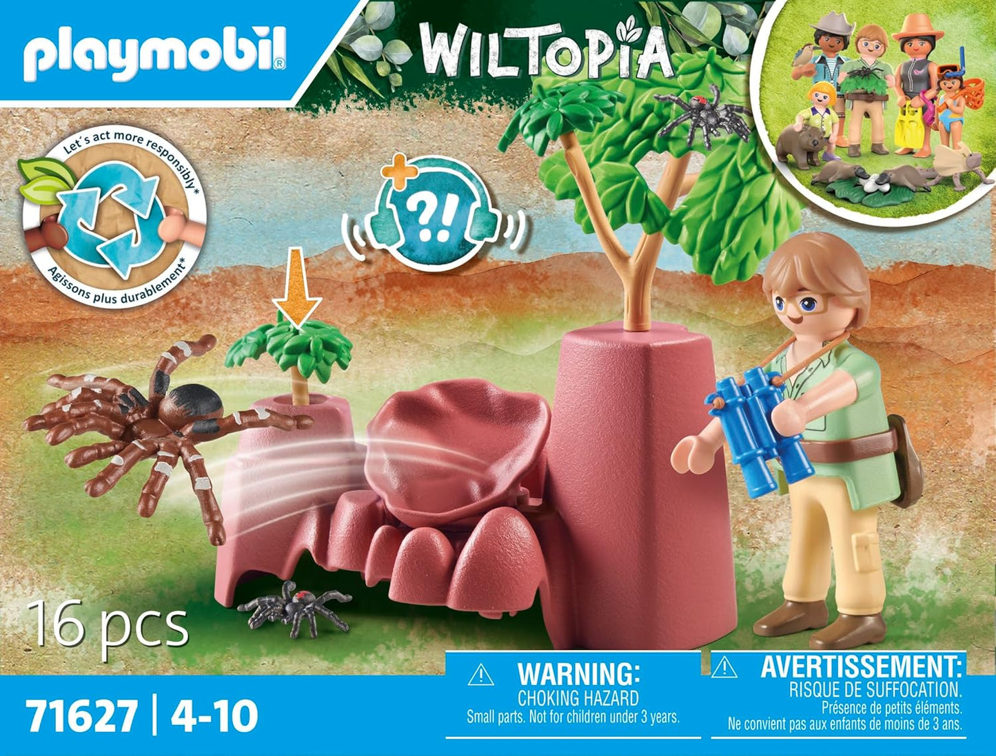Playmobil 71627 Wiltopia: Spider Rocks, incluindo uma tarântula e duas pequenas aranhas, feitas de mais de 80% de material reciclado e de base biológica, conjuntos de jogos detalhados adequados para crianças a partir de 4 anos