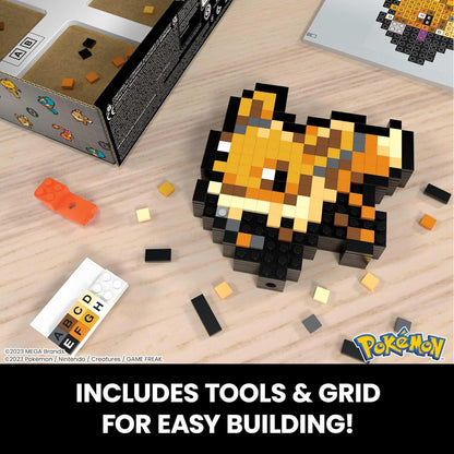 MEGA Conjunto de construção de bonecos de ação Pokémon, Eevee com 323 peças e estilo pixel retrô, para decoração de mesa ou parede, brinquedo de construção e exibição para colecionadores, HTH78
