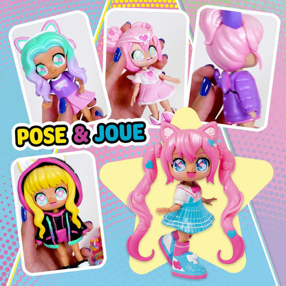 Bonecas Fashion Animakii – Estilo Doce + Chiclete Personalizáveis – Boneca Fashion de 12,7 cm com 32 Looks em Uma – Acessórios, Roupas, Sapatos e Placas Faciais – Brinquedos da Moda para Meninas (APENAS 1 BONECA INCLUÍDA)