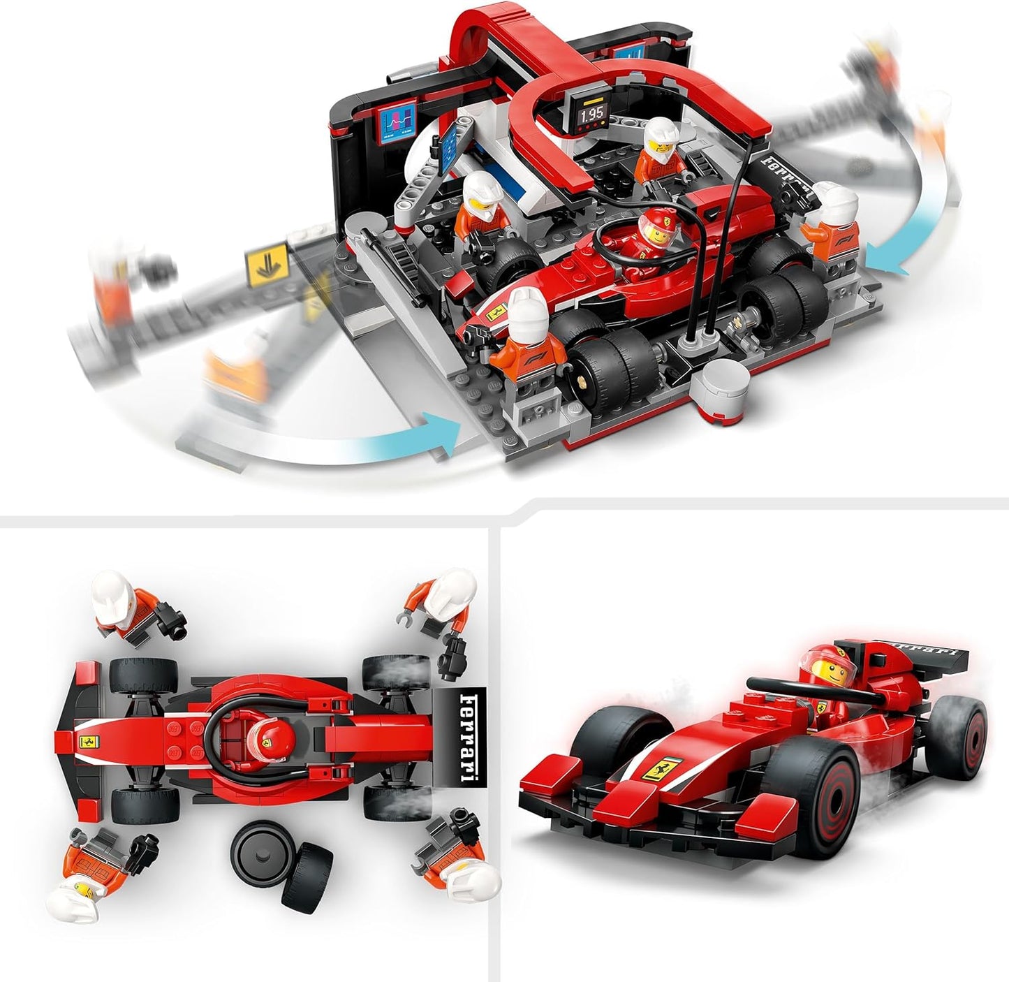 LEGO City F1 Pit Stop e Pit Crew com Ferrari Car Toy - Conjunto de Fórmula 1 incl. uma minifigura de motorista, 4 mecânicos, pneus sobressalentes e armas de roda - brinquedos de construção para meninos e meninas com mais de 6 anos