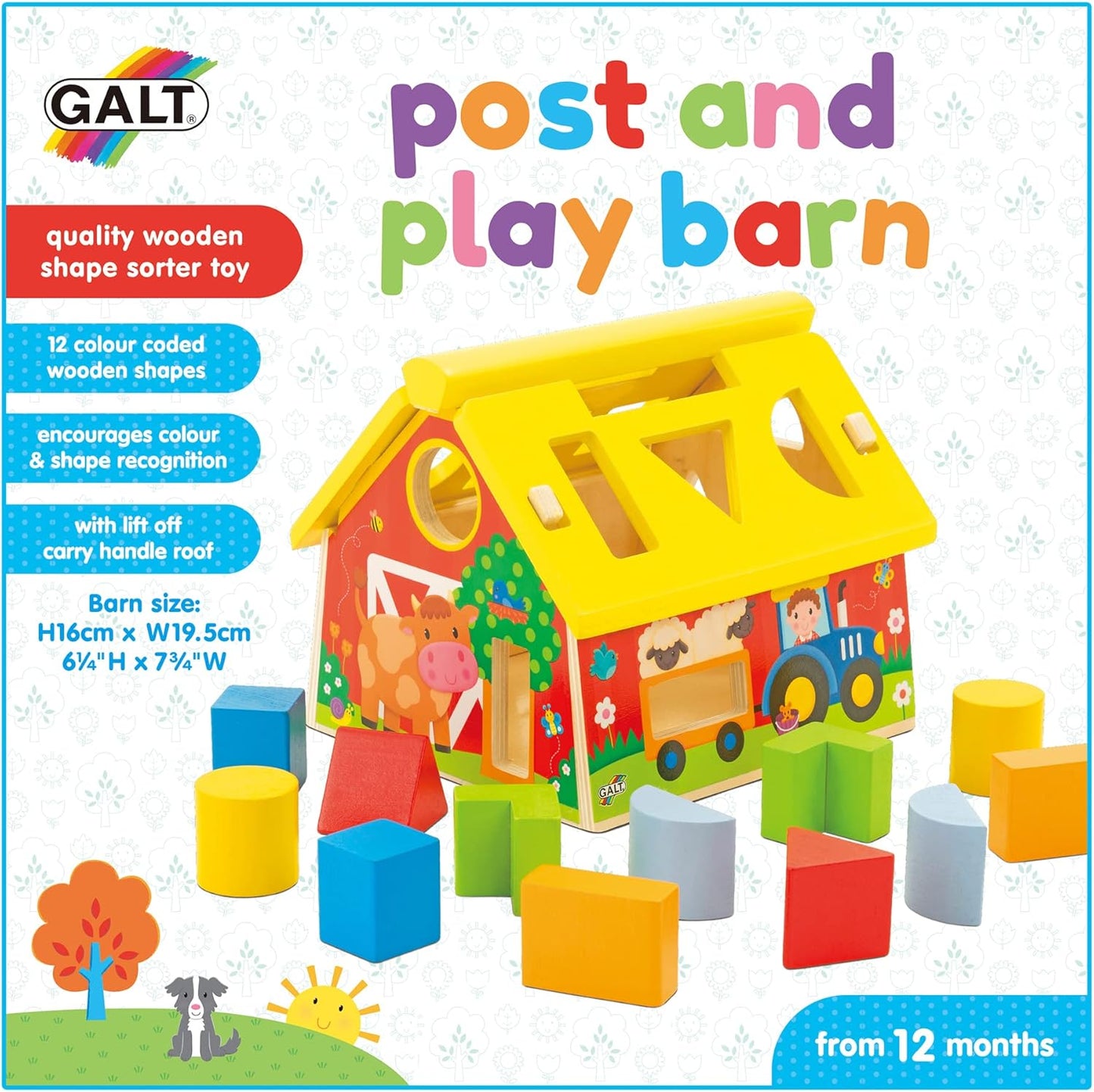 Galt Toys, Post and Play Barn, Classificador de Formas de Madeira, Brinquedo de Desenvolvimento, Idades 1 Anos ou Mais