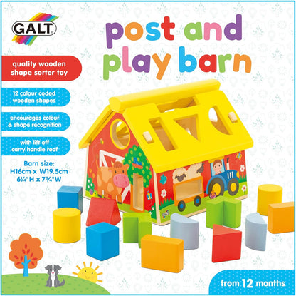 Galt Toys, Post and Play Barn, Classificador de Formas de Madeira, Brinquedo de Desenvolvimento, Idades 1 Anos ou Mais