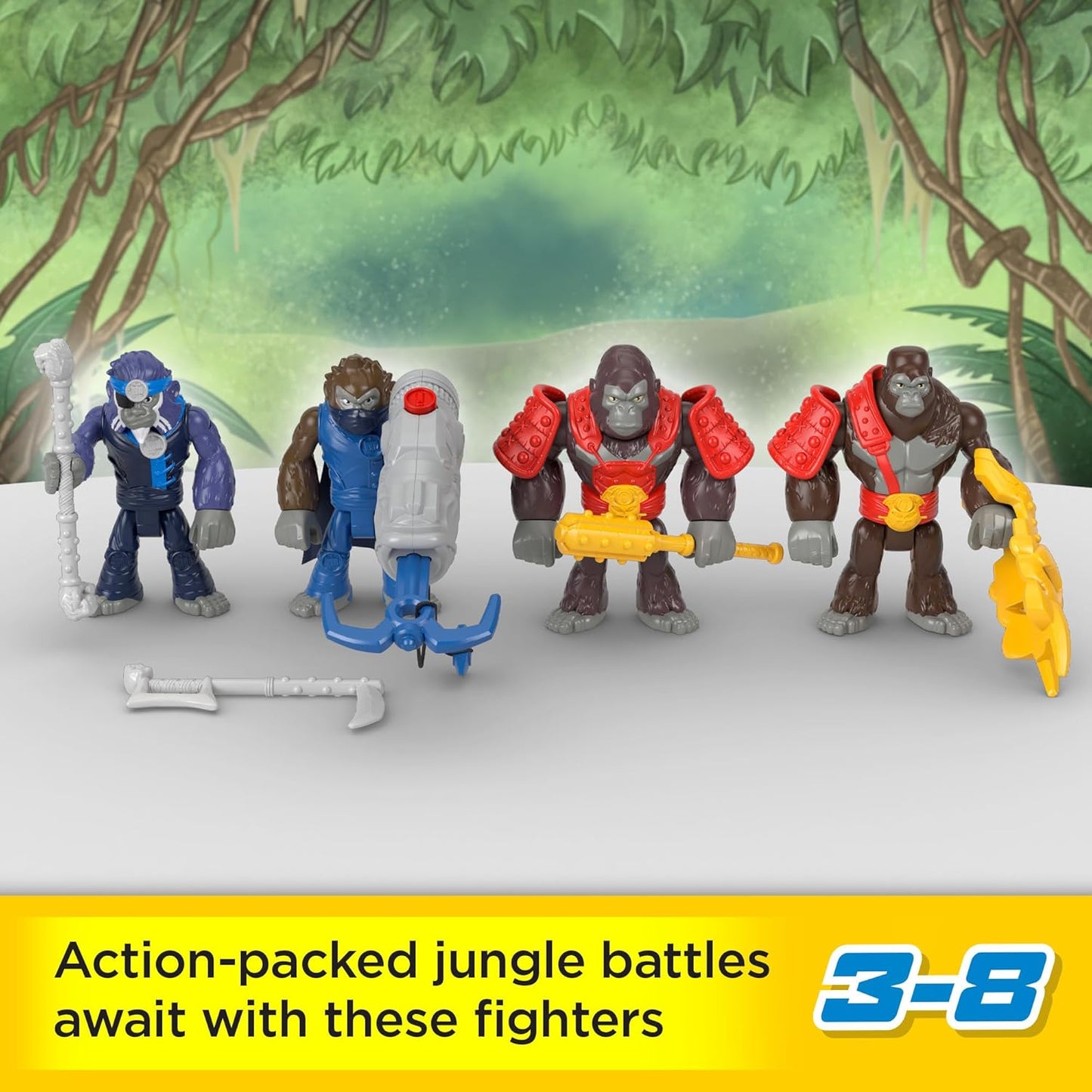 Conjunto de Figuras de Brinquedo Imaginext Army, Pacote de Exército Nível Chefe com 9 Peças: Gorila versus Macaco com Acessórios para Brincadeiras de Faz de Conta em Idade Pré-escolar, 3 a 8 Anos, HML57