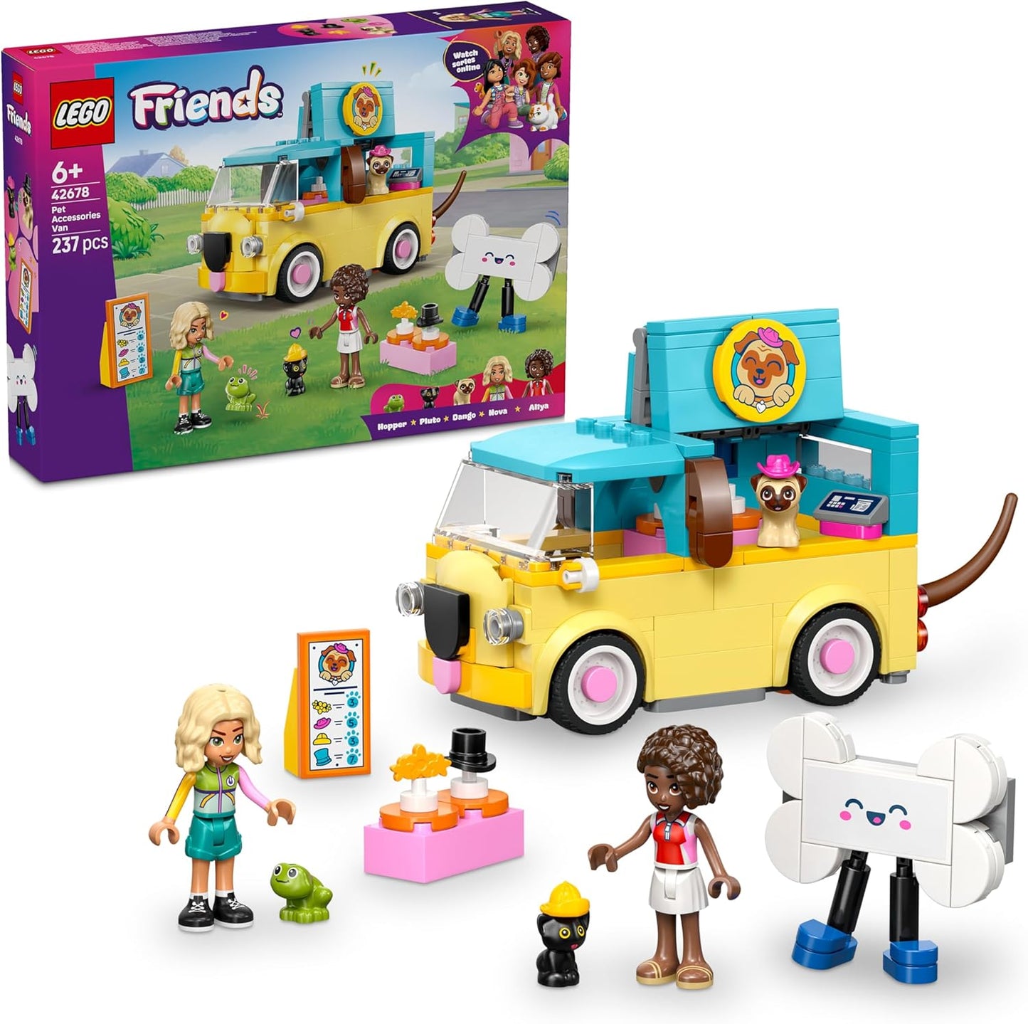 LEGO Friends Van de Acessórios para Animais de Estimação - Conjunto de Brinquedo com 2 Mini Bonecas, Cachorro, Gato e Sapo - Ideia de Presente de Aniversário para Meninas a partir de 6 Anos - 42678