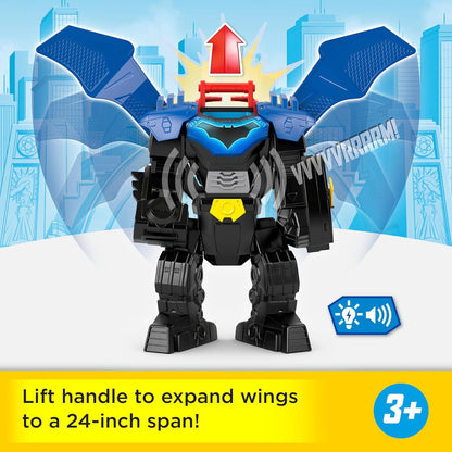 Fisher-Price Imaginext DC Super Friends Batman Robô de Voo com Luzes, Sons, Movimento e Figura de Ação de 7,6 cm (3 polegadas), Brinquedo de 37 cm (14,5 polegadas) Inclui Lançador e Discos, JDL03