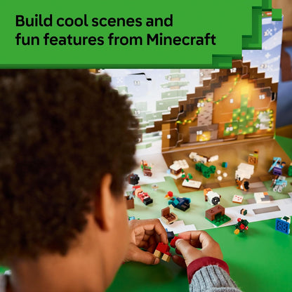 Calendário do Advento LEGO Minecraft 2025 para meninos e meninas a partir de 7 anos - Brinquedo de contagem regressiva para o Natal com 24 surpresas, incluindo minifiguras e mini construções - Presente para gamers - 21280