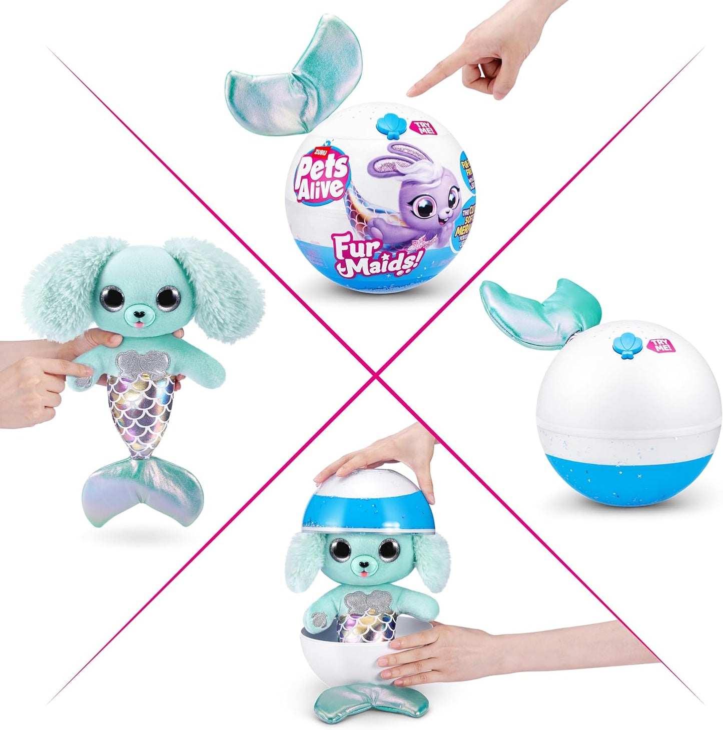 Pets Alive Furmaids da ZURU, brinquedo eletrônico de pelúcia de sereia, bichinhos de pelúcia robóticos e brinquedo interativo para meninas com luzes e 10 surpresas (verde)