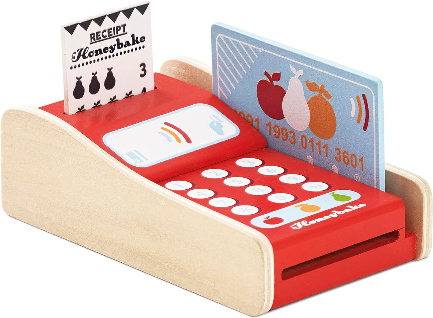Le Toy Van - Brinquedo de dramatização de caixa registradora Honeybake de madeira com recibo, abertura até gaveta e dinheiro fictício | Perfeito para supermercado, loja de alimentos ou café.