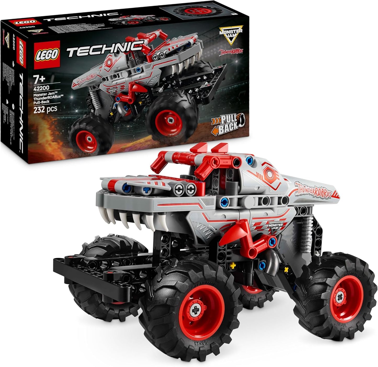 LEGO Technic Monster Jam ThunderROARus Brinquedo de caminhão pull-back - Conjunto de construção de veículos para meninos e meninas com mais de 7 anos que amam brincadeiras criativas - Presente