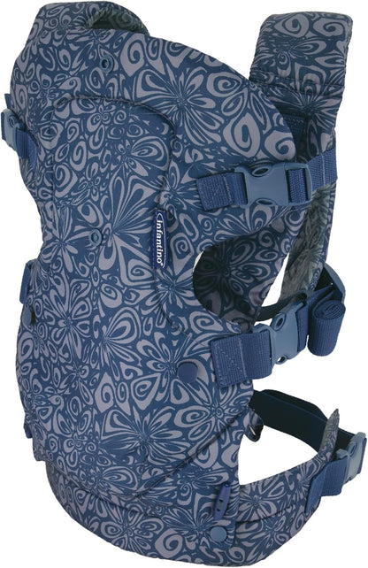 Infantino Canguru Flip Advanced 4 em 1 - Ergonômico, Conversível, Pode Ser Usado Virado para Dentro ou para Fora, na Frente ou nas Costas, para Bebês de 0 a 14,5 kg (Recém-nascidos a Crianças de 3,6 a 14,5 kg), Floral Azul Marinho